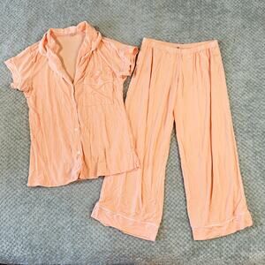 EBERJEY Peach Gisele Women's Short Sleeve Ultra Comfy Pajama Pant Set XS